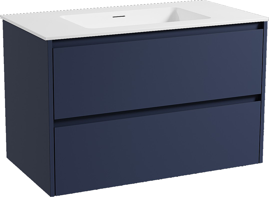 Storke Seda meuble salle de bains suspendu 95 x 52 cm bleu nuit avec Mata plan simple en solid surface blanc mat