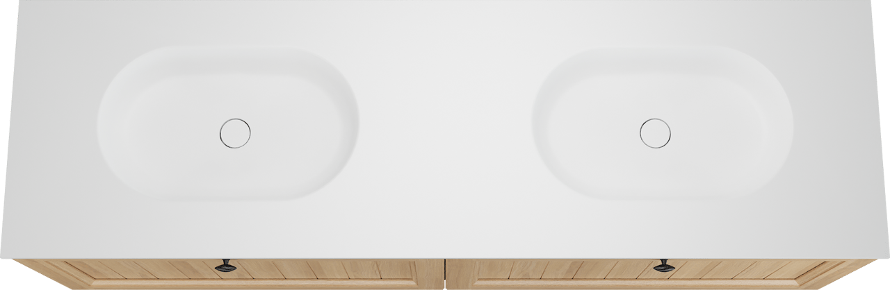 Balmani Lemon meuble salle de bains suspendu 180 x 55 cm, plaqué chêne naturel avec Tablo Oval double vasque en blanc mat