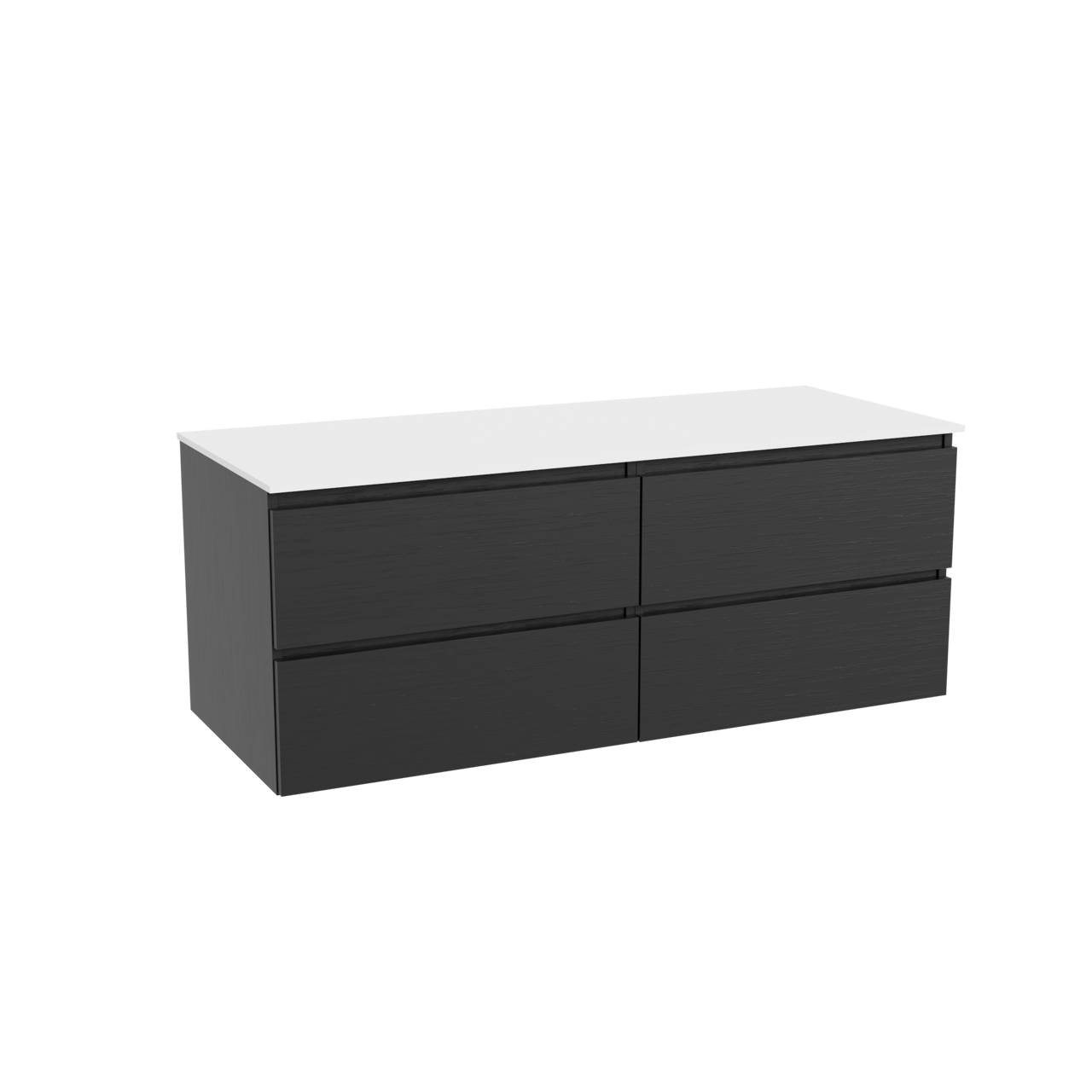 Balmani Lucida zwevend badmeubel 135 x 55 cm zwart eiken met Stretto enkel of dubbel wastafelblad in solid surface mat wit