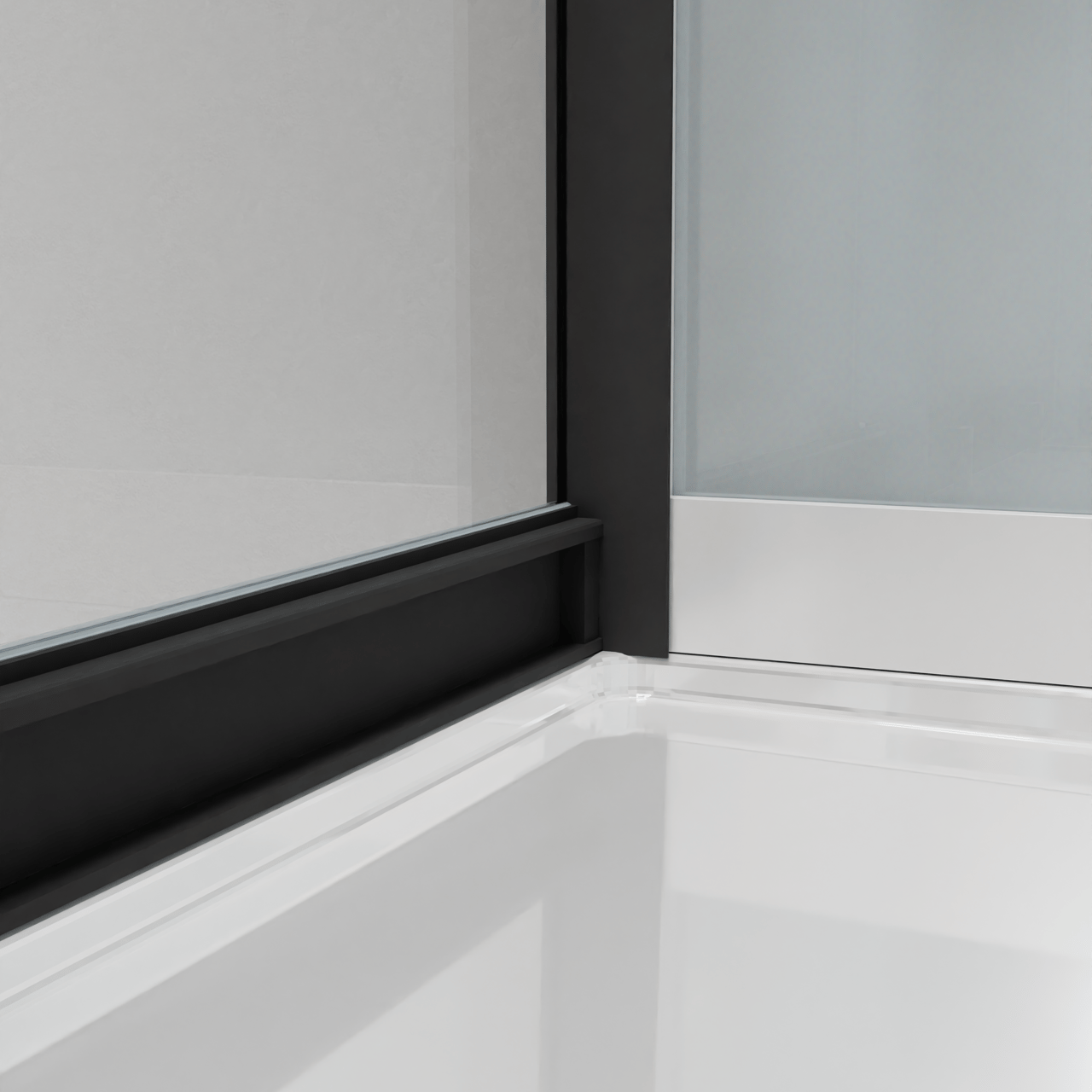 Luca Varess Talan Duschkabine: Schiebetür, 90 x 90 cm, Klarglas, Schwarzes Profil, matt