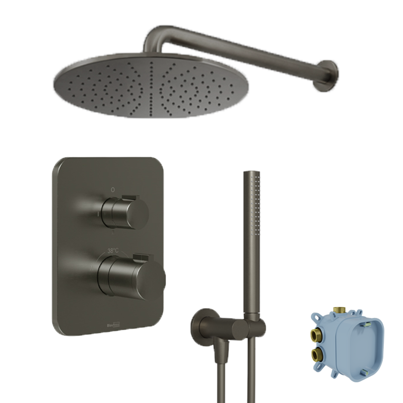 Blaufoss Smartbox Softline inbouw regendoucheset thermostatische kraan Brushed GunMetal