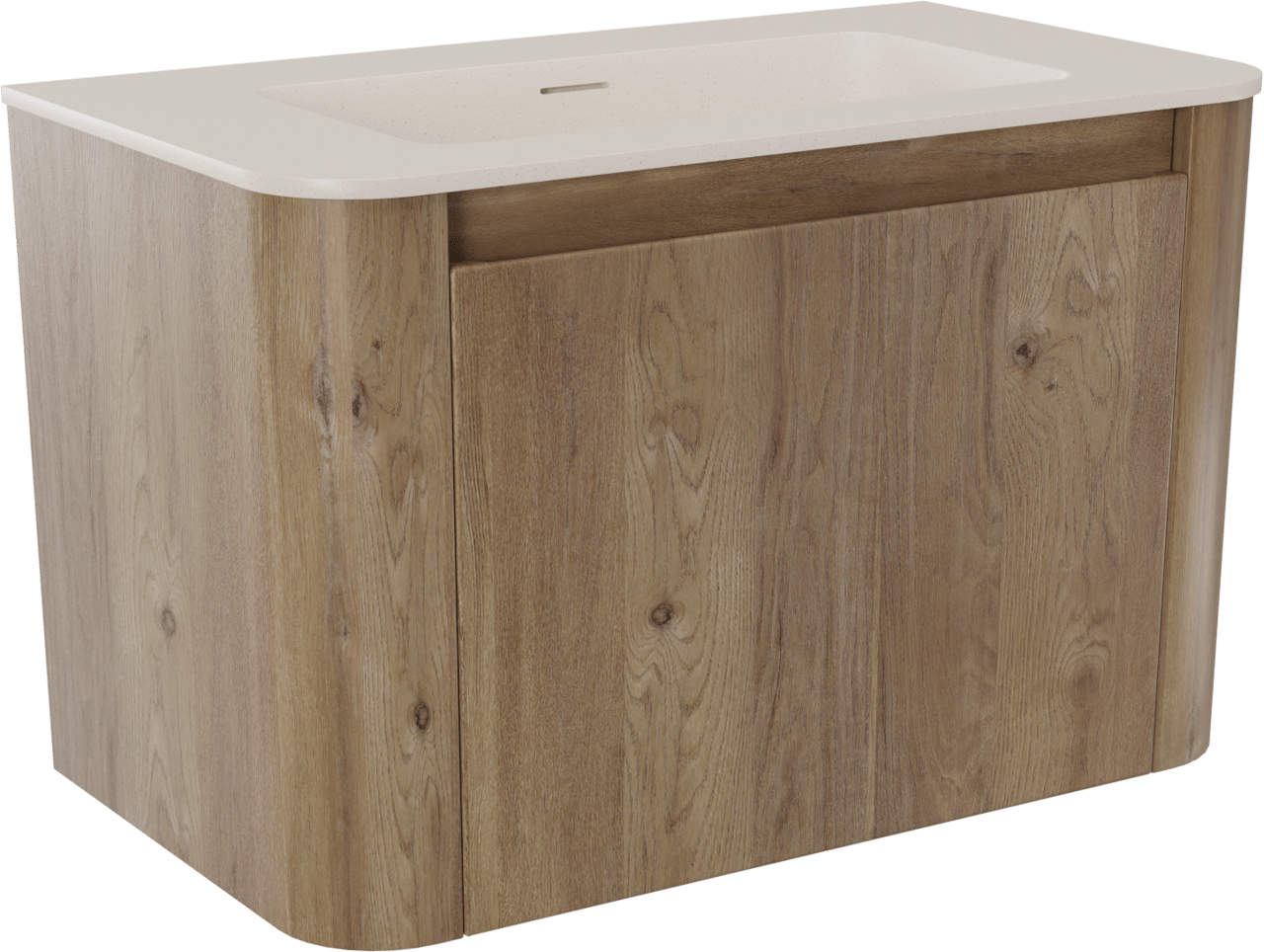 Storke Soft meuble salle de bains suspendu 80 x 46 cm chêne brut avec Mata Soft plan simple en Solid Surface beige granite