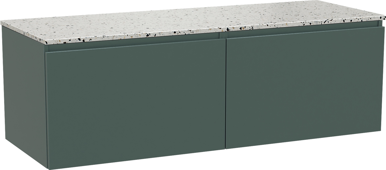 Balmani Sfera zwevend badmeubel 150 x 55 cm forest met Stretto enkel of dubbel wastafelblad in mat wit/zwart terrazzo