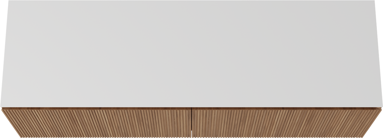 Balmani Eclips hängendes Möbelstück Set: 180 x 55 cm, Teak, mit Eclips Einzel- oder Doppel Waschtischplatte Solid Surface Weiβ matt, Vertikale symmetrische gerade Rippe