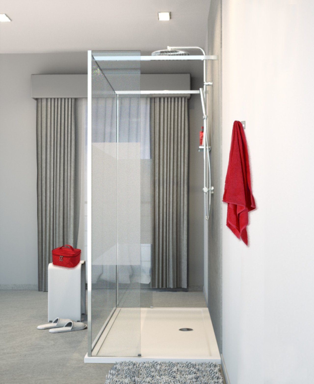 Balmani Modular inloopdouche met vrijstaande wand en vast paneel 160 x 200 cm helder glas met matte strook glanzend chroom profiel