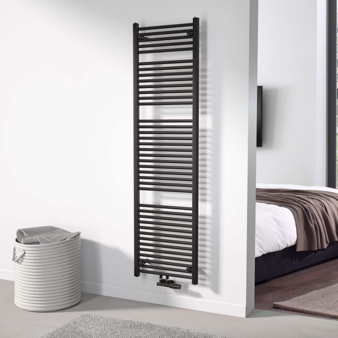 Vipera Kanza sèche-serviettes simple 50 x 180 cm chauffage central noir mat raccordements latéral et central possibles 1068W