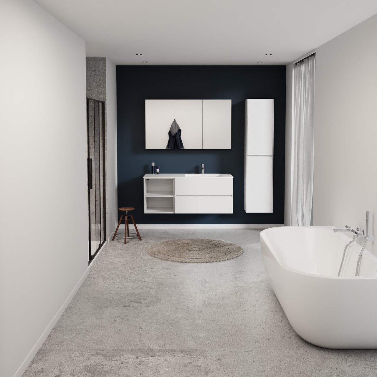 Storke Edge zwevend badmeubel 130 x 52 cm hoogglans wit met Mata asymmetrisch rechtse wastafel in solid surface mat wit