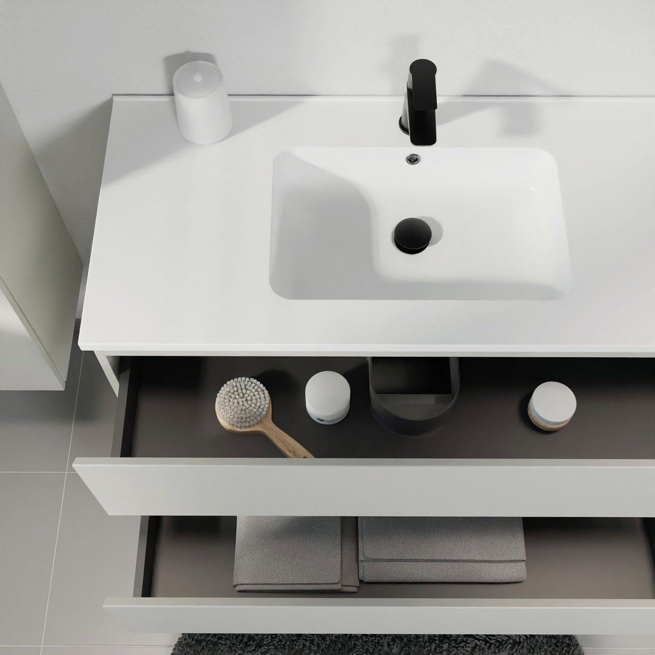 Linie Lado meuble salle de bains suspendu 120 x 46 cm greige avec Vano double vasque en marbre composite blanc mat