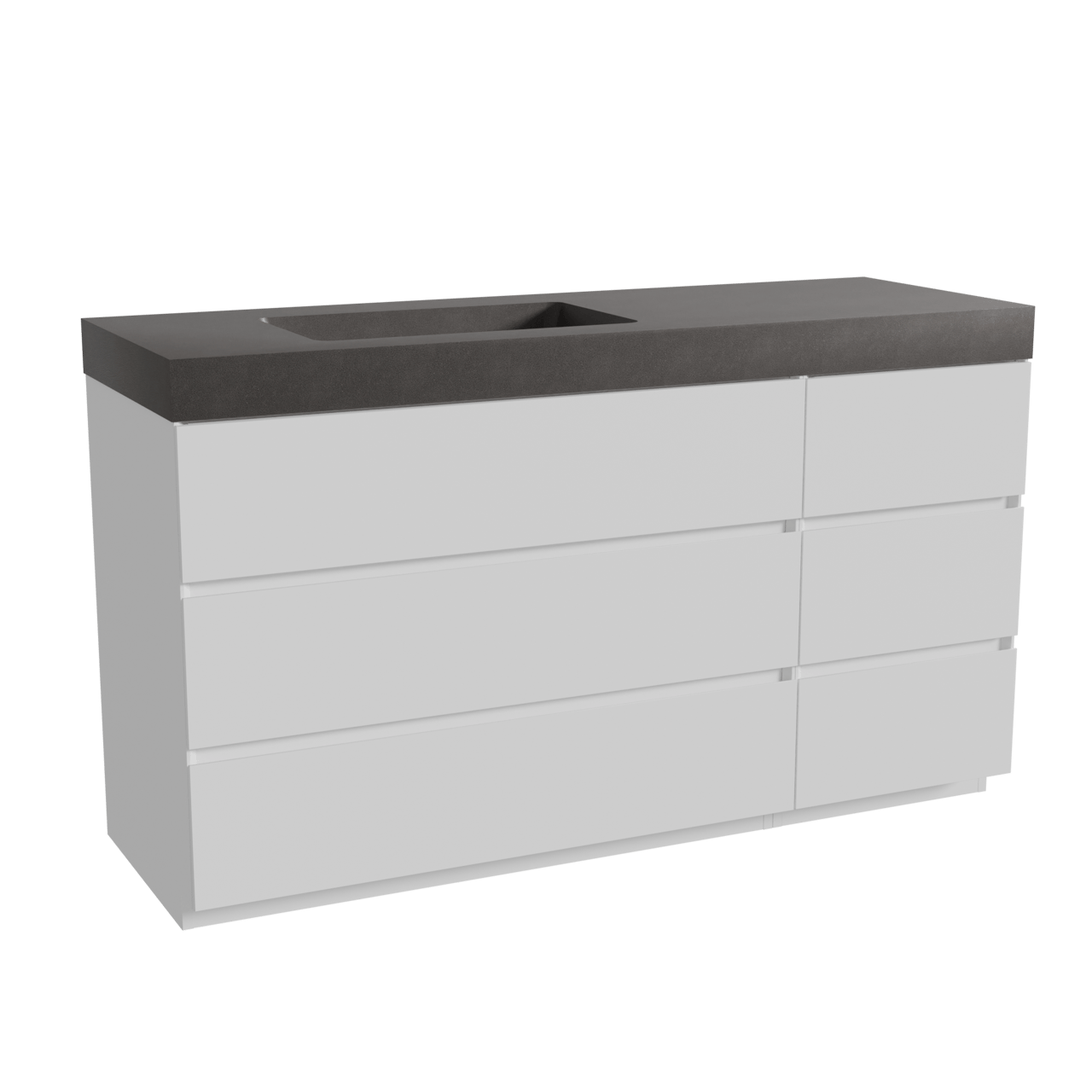 Storke Edge meuble salle de bains à poser 150 x 52 cm blanc mat avec Scuro High vasque asymétrique gauche en quartz noir mat