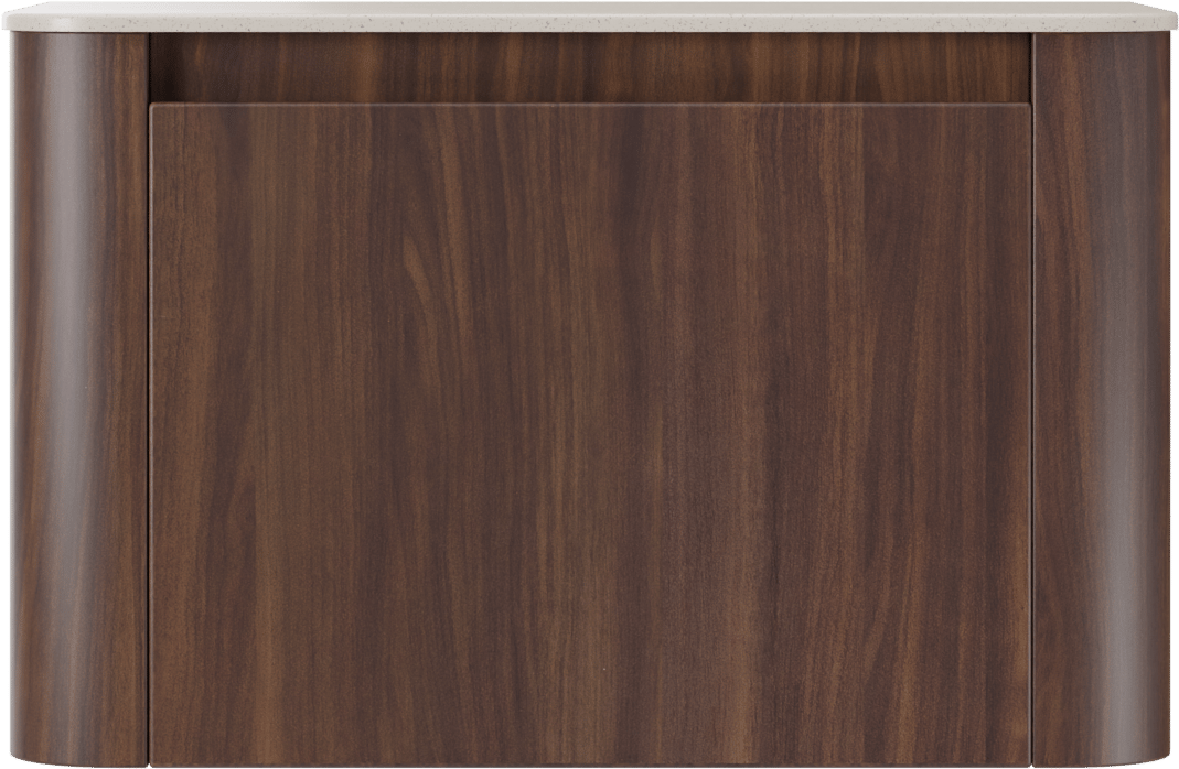 Storke Soft zwevend badmeubel 80 x 46 cm notenhout met Tavola Soft enkel wastafelblad in solid surface beige granita