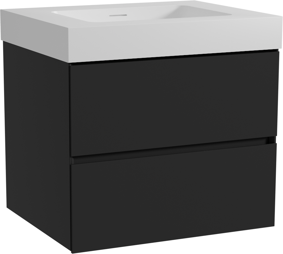 Storke Edge zwevend badmeubel 65 x 52 cm mat zwart met Mata High enkele wastafel in solid surface mat wit