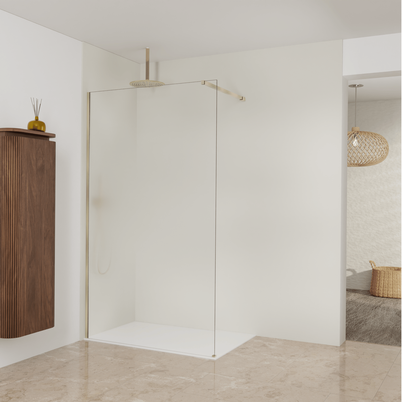 Balmani Modular Walk-In Dusche: 120 x 200 cm, Permafrost, inklusive Coating, Profil Brushed Champagne Gold