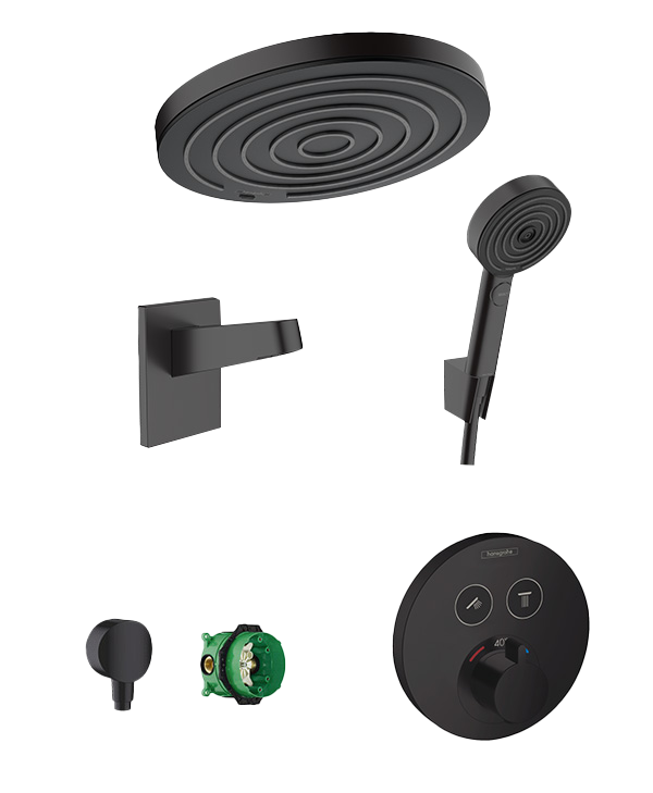 Hansgrohe Showerselect S thermostatische kraan Inbouw regendoucheset met regendouchekop Mat Zwart