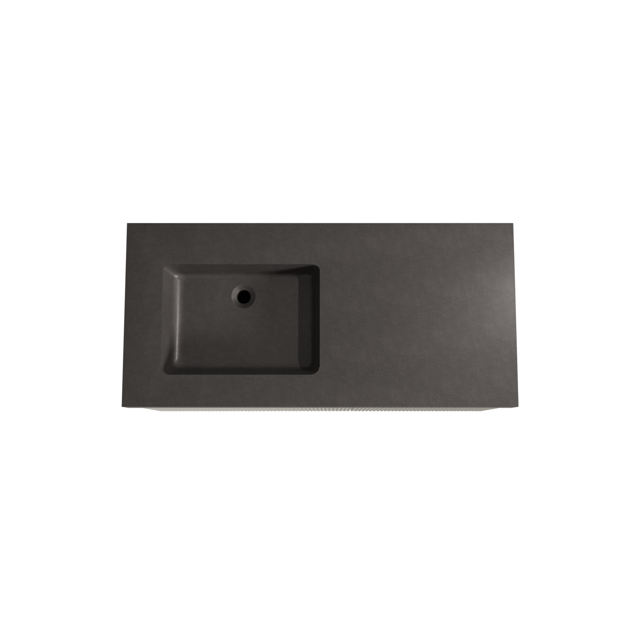 Storke Ribs zwevend badmeubel 110 x 52 cm zijdegrijs met Scuro High asymmetrisch linkse wastafel in kwarts mat zwart, Verticale symmetrische rechte ribbel