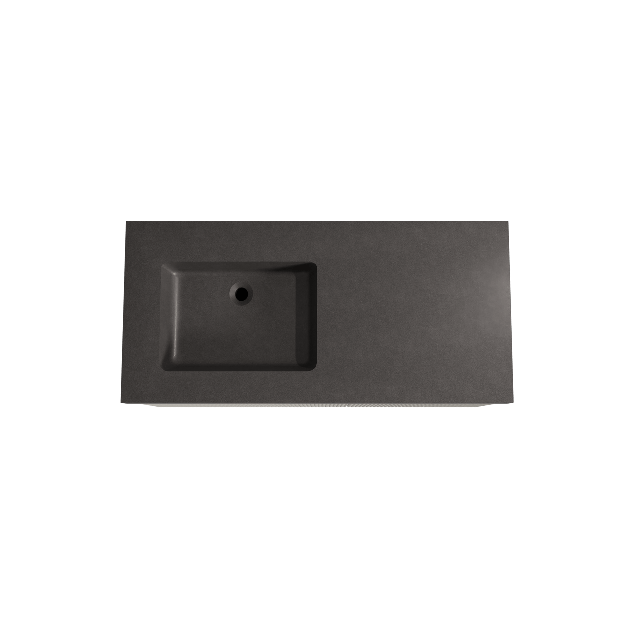 Storke Ribs zwevend badkamermeubel 110 x 52 cm zijdegrijs met Scuro High asymmetrisch linkse wastafel in kwarts mat zwart, Verticale symmetrische rechte ribbel