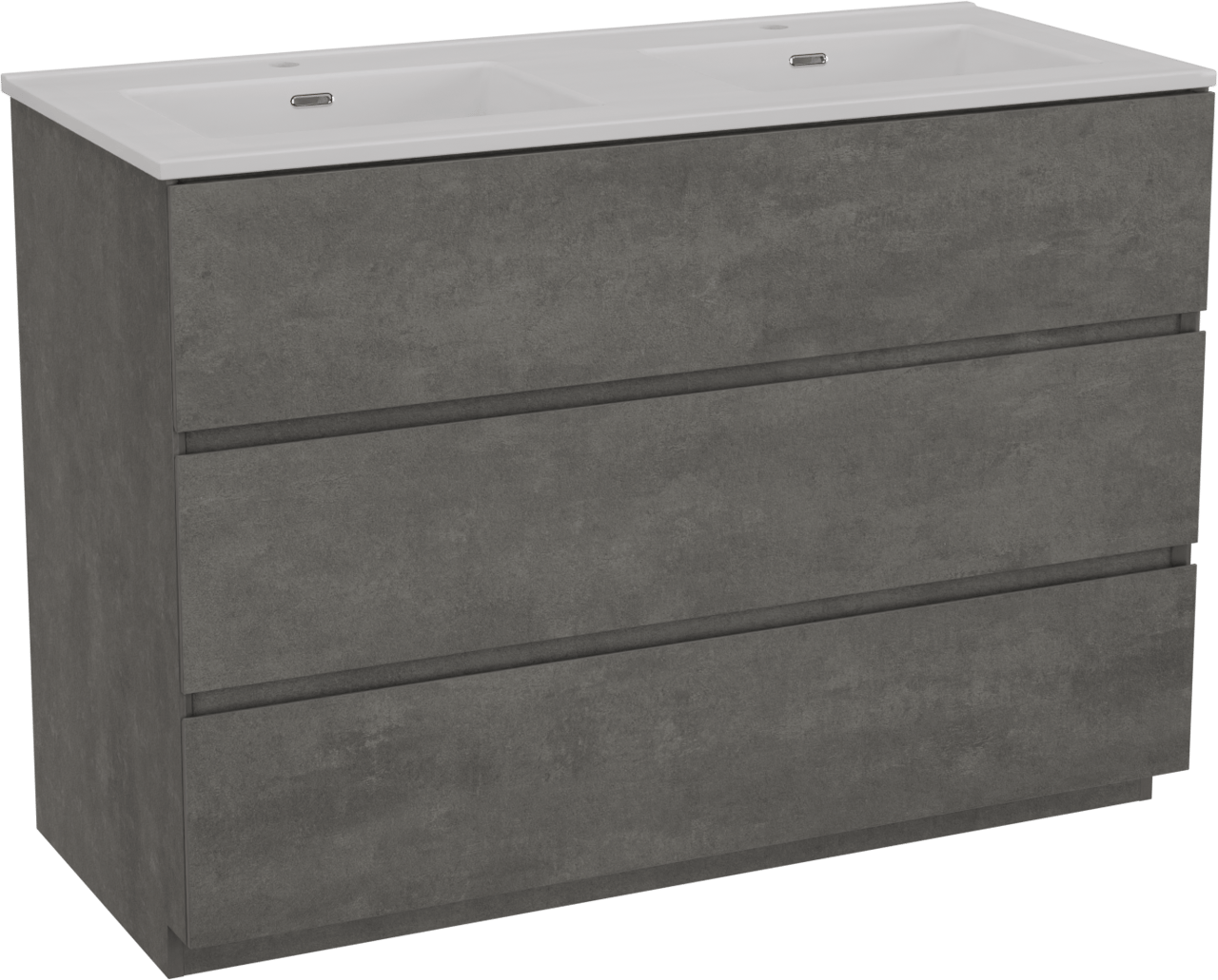 Storke Edge staand badkamermeubel 120 x 52 cm beton donkergrijs met Kera dubbele wastafel in porselein glanzend wit