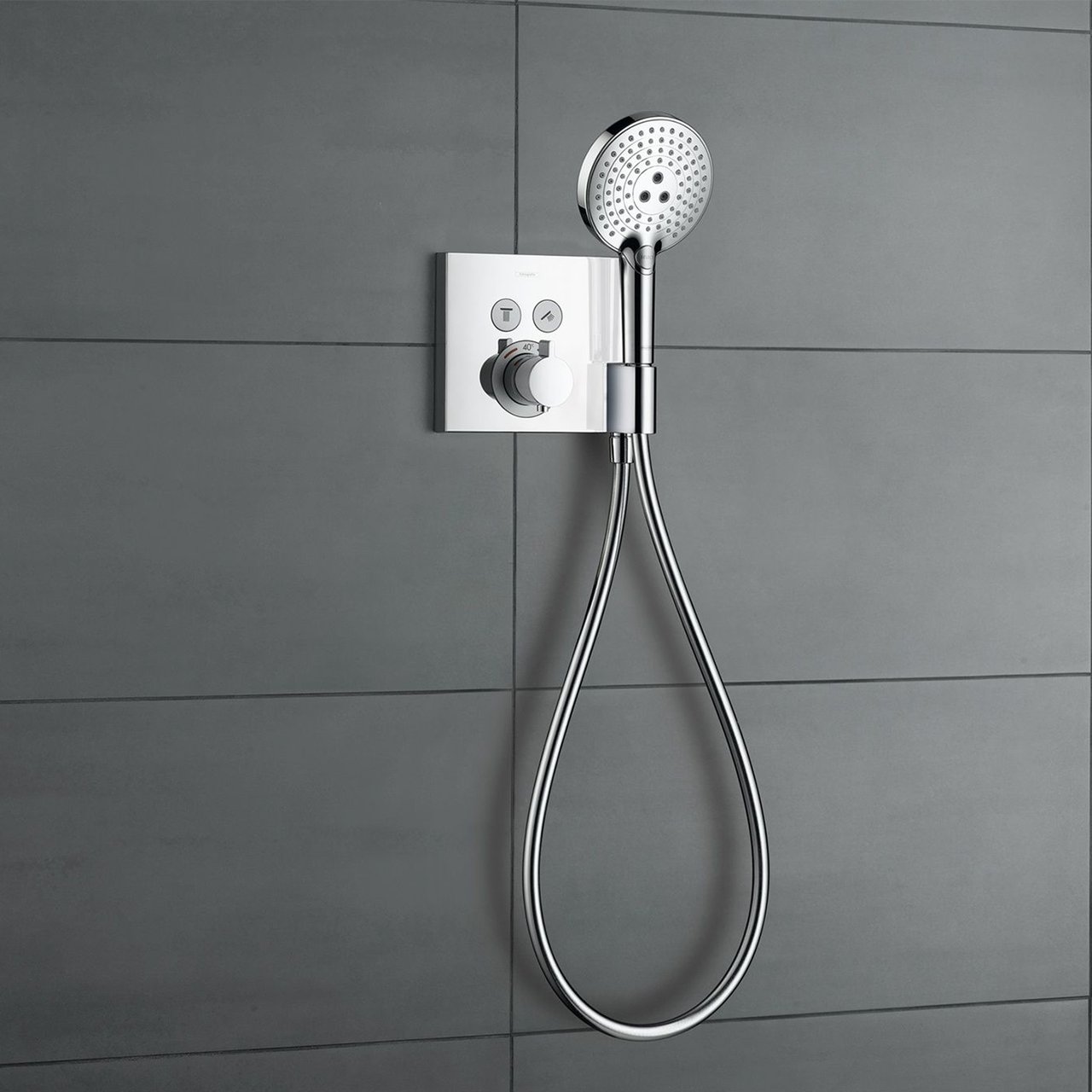 Hansgrohe Showerselect S Square Thermostat-Duscharmatur: Unterputz, mit Brausehalter, für 2 Verbraucher, Chrom glänzend