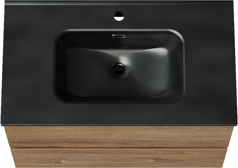 Linie Lado meuble salle de bains suspendu 80 x 46 cm chêne brun avec Baro plan simple en porcelaine noir mat