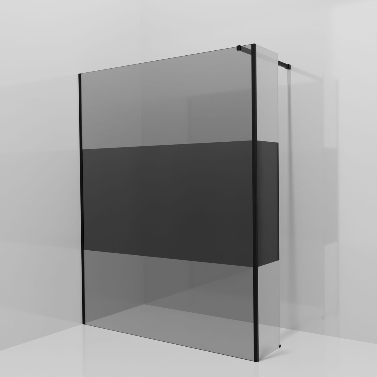 Balmani Modular Walk-In Dusche mit fester Seitenwand: 160 x 200 cm, Rauchglas mit mattiertem Streifen, Profil Schwarz matt