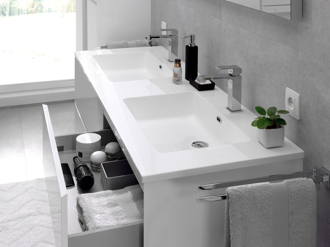 Storke Diva dubbele wastafel glanzend composiet marmer 150 x 52 cm