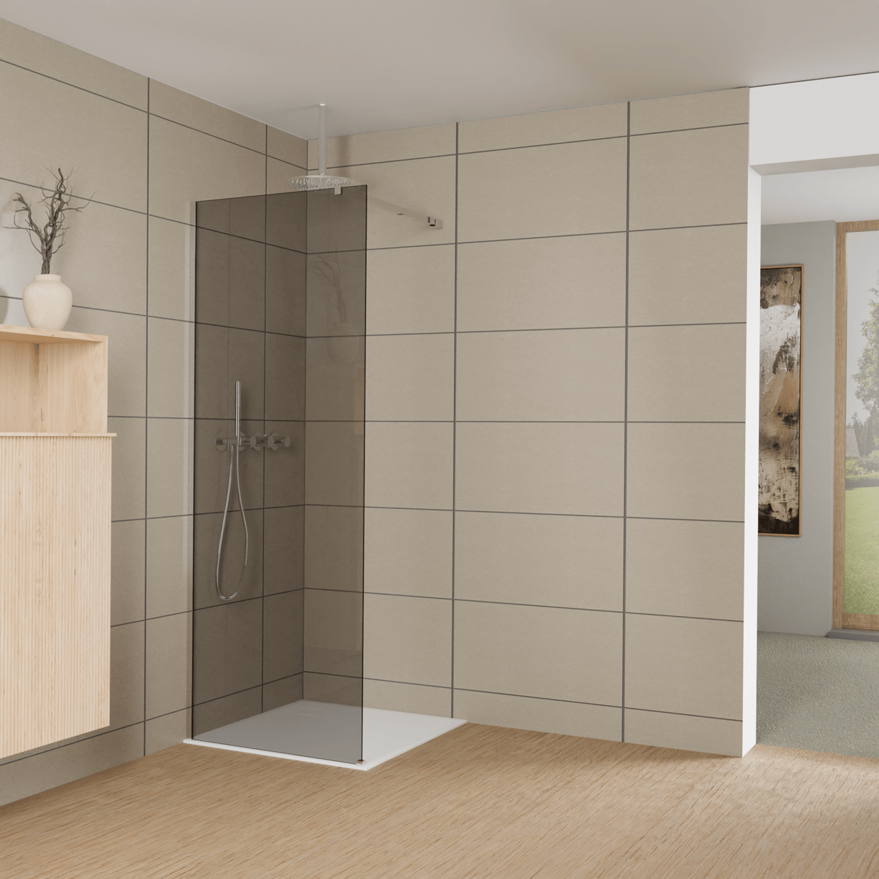 Balmani Modular douche à l'italienne: 80 x 200 cm, Verre fumé, Profil Chrome brillant