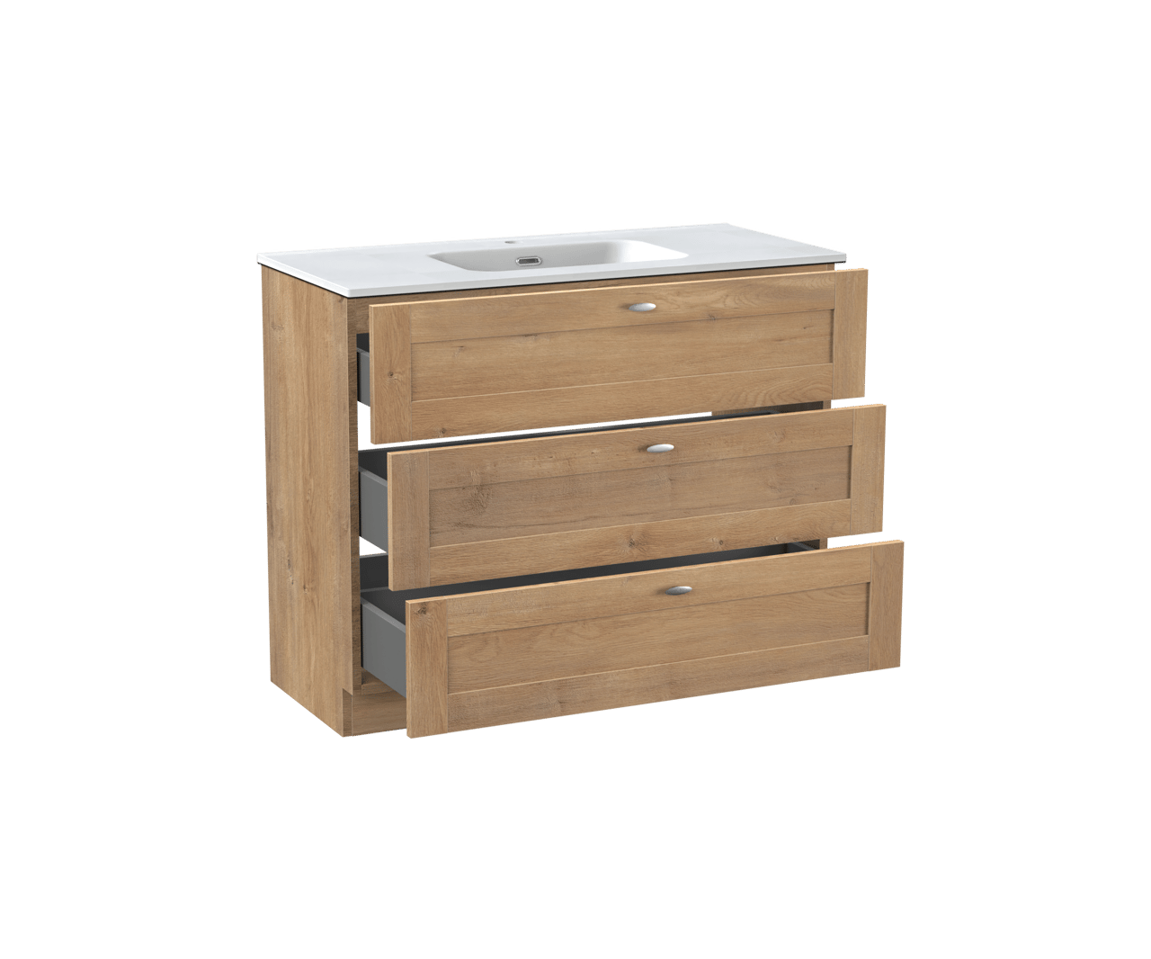 Linie Classo freistehendes Möbelstück Set: 100 x 46 cm, Naturbelassene Eiche, mit Baro Einzelwaschtisch, Porzellan Weiß matt