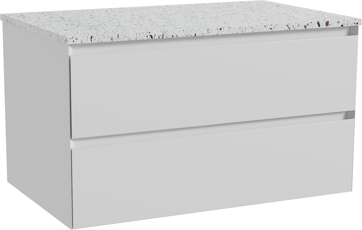 Balmani Mitra meuble salle de bains suspendu 90 x 55 cm blanc mat avec Stretto tablette simple en blanc/noir mat terrazzo