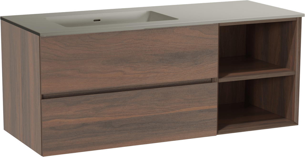 Storke Edge hängendes Möbelstück Set: 130 x 52 cm, Nussbaum, mit Diva Waschtisch links, Top Solid Seidengrau