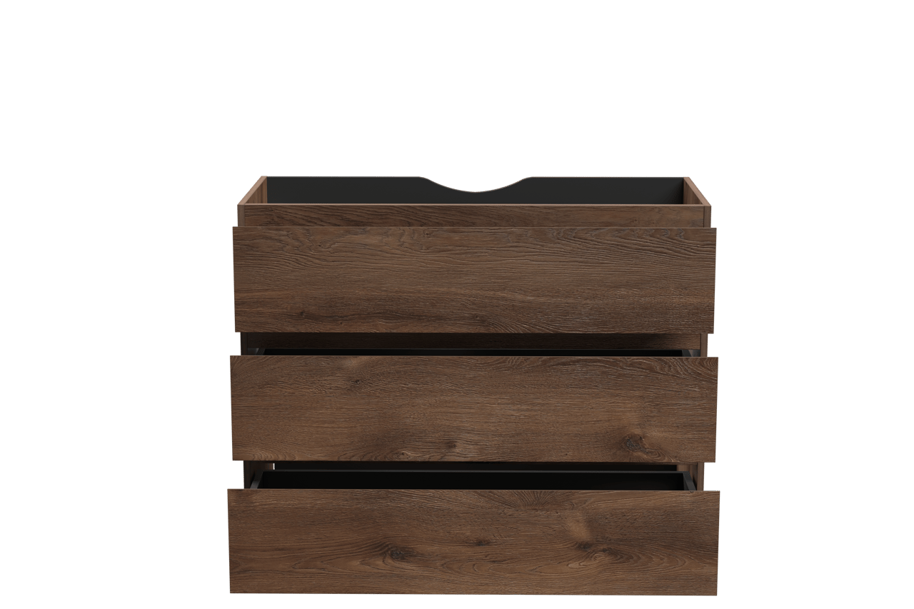 Linie Lado stehender Waschbeckenunterschrank: 100 x 46 cm, braune Eiche, 3 Schubladen