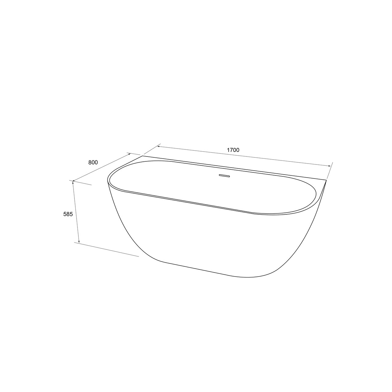 Luca Varess Otello halb freistehende Badewanne: 170 x 80 cm, Acryl, Weiß Glänzend