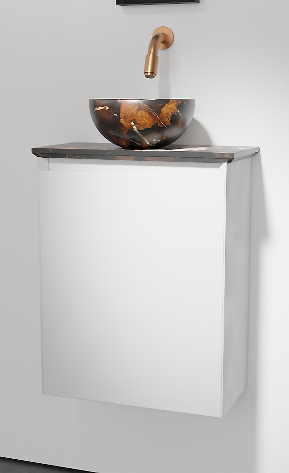 Balmani Mitra meuble wc suspendu 42 x 21 cm blanc mat avec Facetta tablette et Bari XS vaque à poser en marbre Portoro Gold