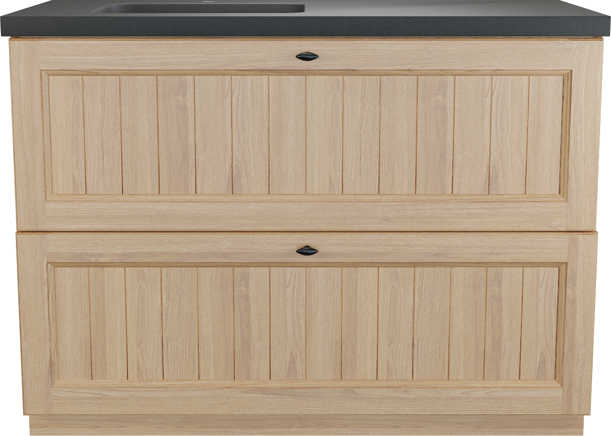 Balmani Lemon freistehendes Möbelstück Set: 120 x 55 cm, Naturbelassene Eiche Furnier, mit Napoli Waschtisch links, Schwarzes Granit