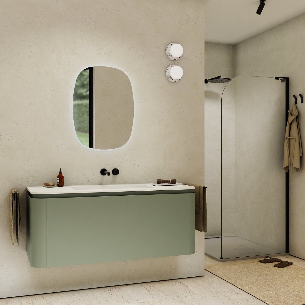 Balmani Moon meuble sous-lavabo suspendu 130 x 55 cm vert sauge 2 tiroirs