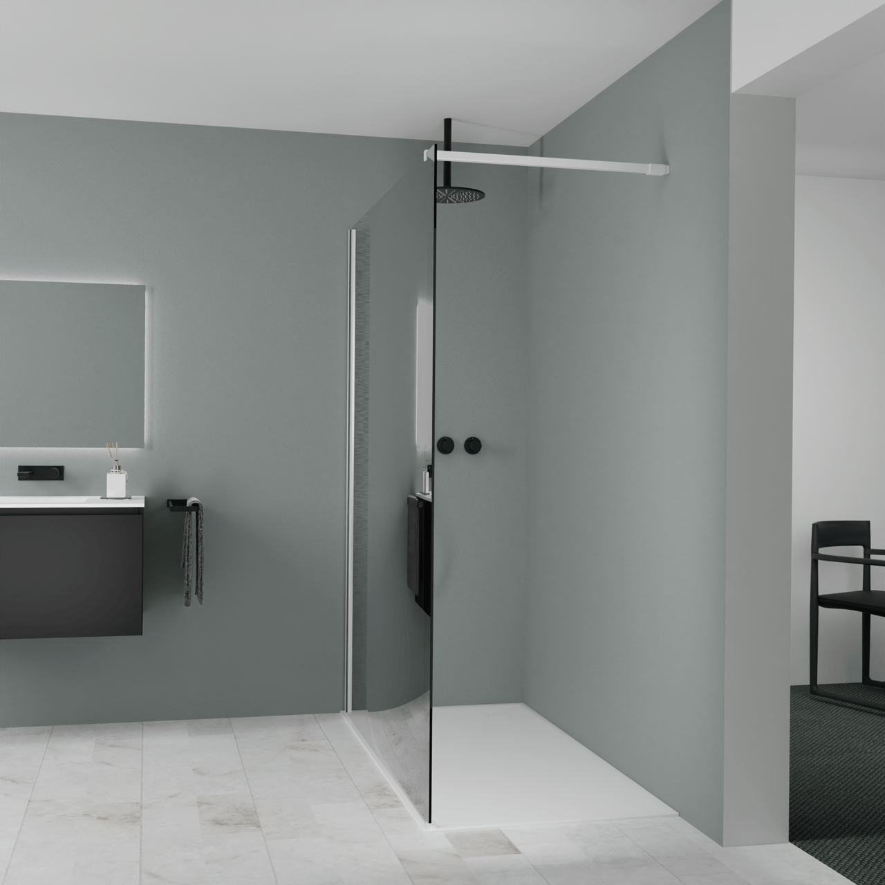 Balmani Modular inloopdouche: 160 x 200 cm, Rookglas met coating, Mat witte profielen