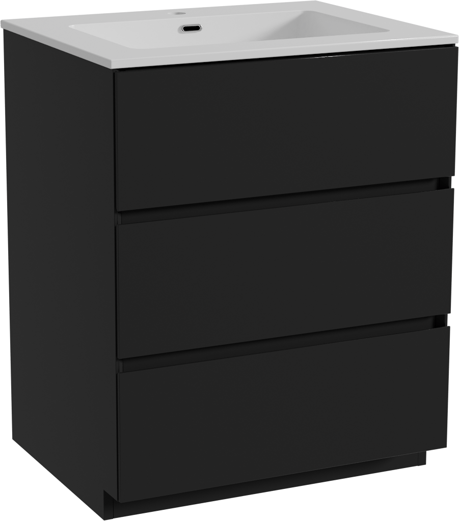 Storke Edge freistehendes Möbelstück Set: 65 x 52 cm, Schwarz matt, mit Diva Einzelwaschtisch, Marmorkomposit Weiß glänzend