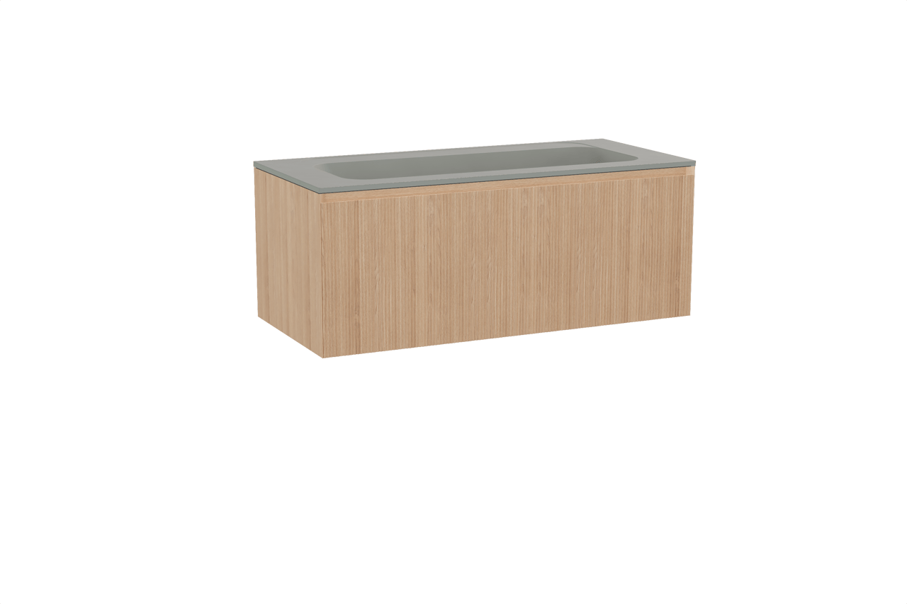 Balmani Fila meuble salle de bains suspendu 120 x 55 cm chêne naturel avec Tablo Strada lavabo simple pour 2 trous de robinet en marbre composite soie grise, Nervure droite symétrique verticale