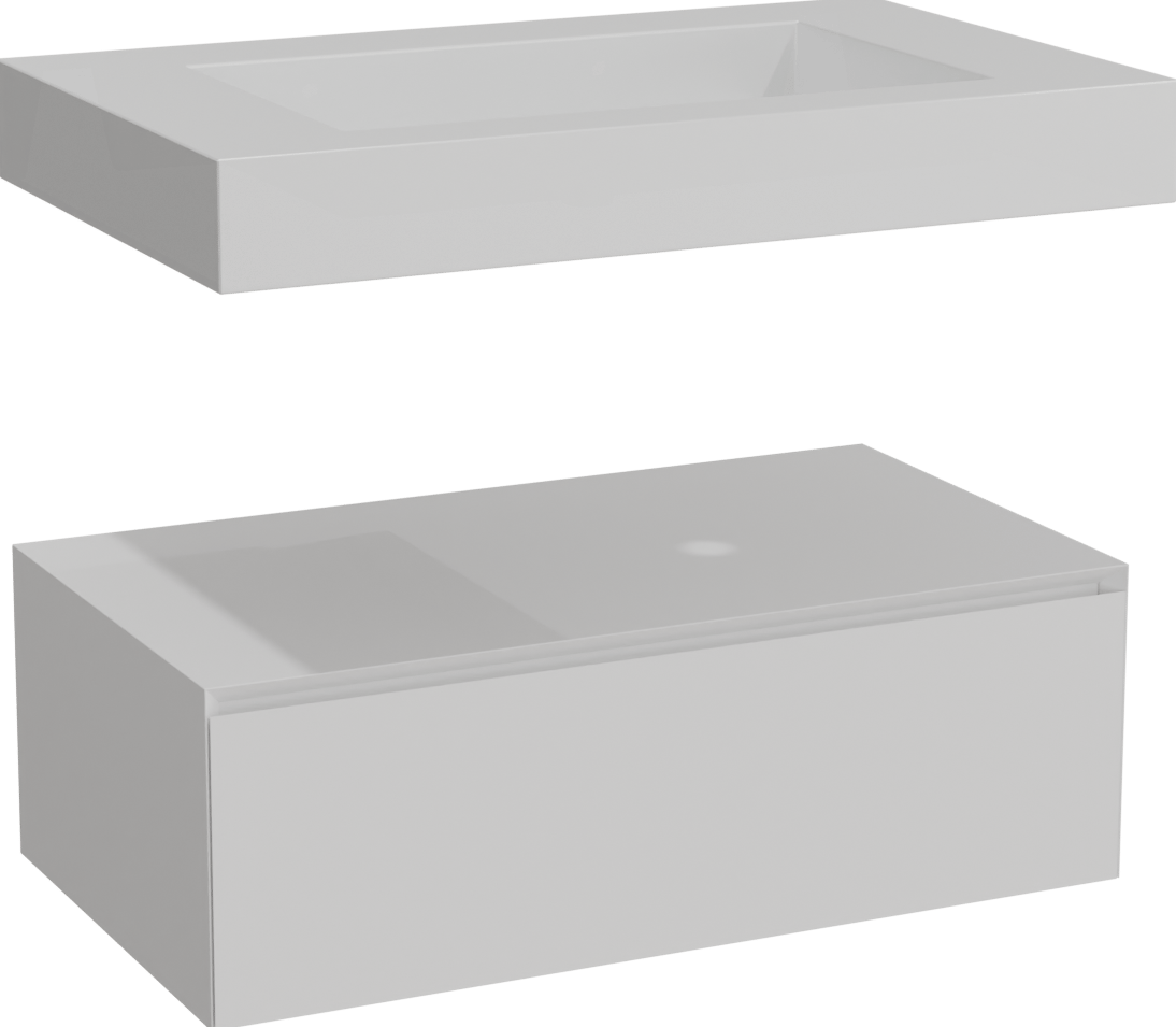 Balmani Mitra Elements zwevend badkamermeubel 90 x 55 cm mat wit met Modus enkele wastafel in solid surface mat wit