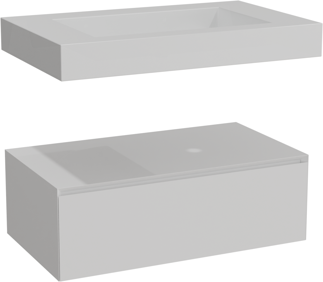 Balmani Mitra Elements hängendes Möbelstück Set: 90 x 55 cm, Weiß matt mit Modus Einzelwaschtisch, Solid Surface Weiß matt