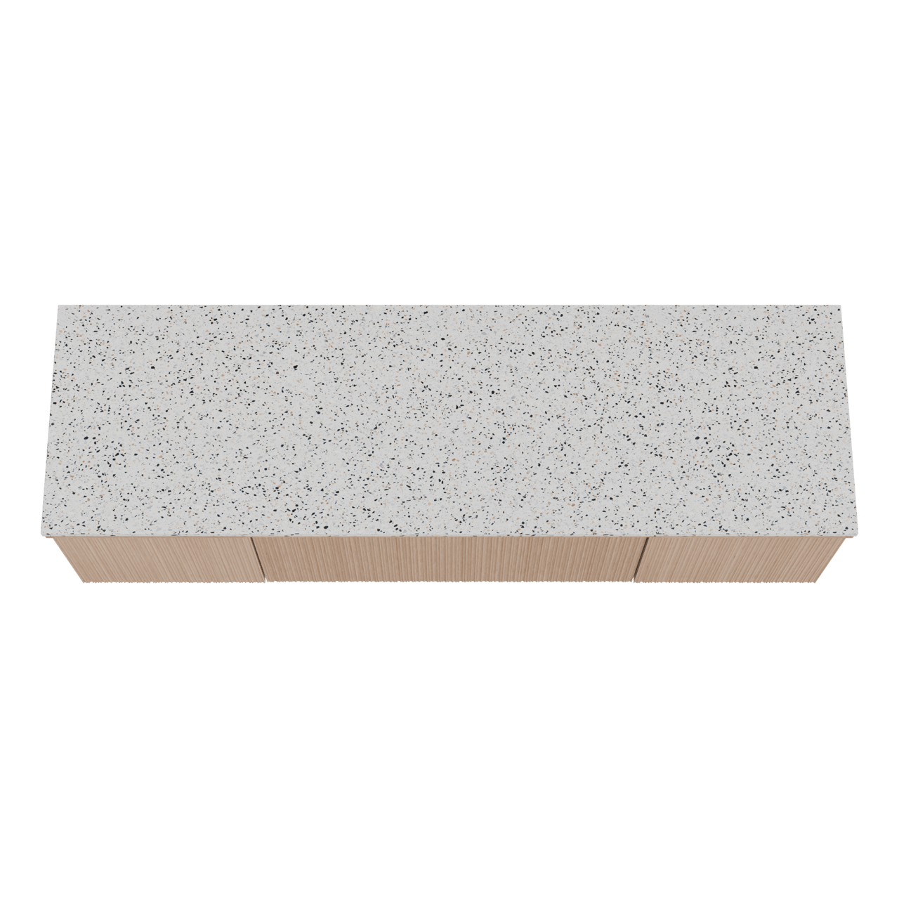 Balmani Forma zwevend badmeubel 180 x 55 cm naturel eiken met Stretto enkel of dubbel wastafelblad in mat wit/zwart terrazzo, Verticale asymmetrische ronde ribbel