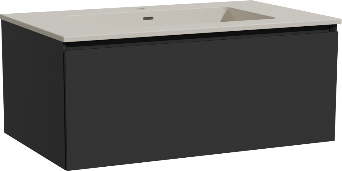 Storke Edge hängendes Möbelstück Set: 85 x 52 cm, Schwarz matt, mit Diva Einzelwaschtisch, Top Solid Seidengrau