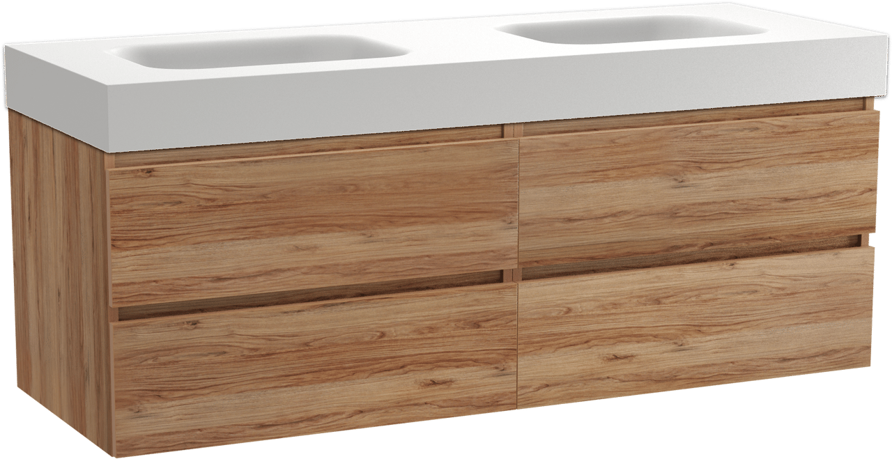 Balmani Lucida meuble salle de bains suspendu 150 x 55 cm teck avec Arcato double vasque en solid surface blanc mat