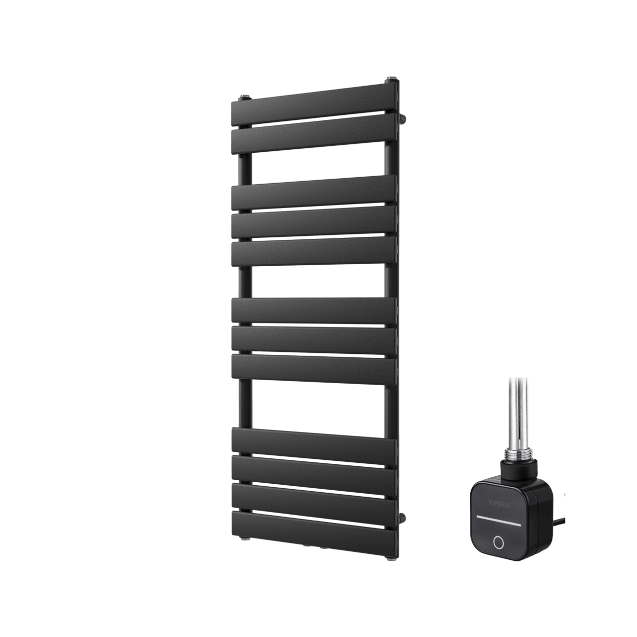 Vipera Vulcan enkele handdoekradiator 50 x 120 cm elektrische verwarming mat zwart zij- en middenaansluiting 500W, weerstand inbegrepen