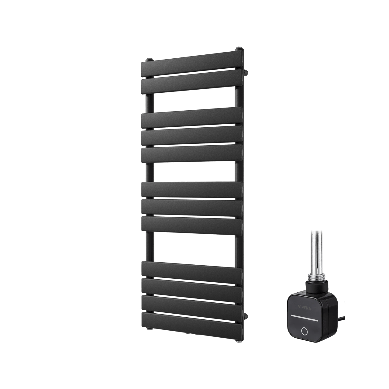 Vipera Vulcan enkele handdoekradiator 50 x 120 cm elektrische verwarming mat zwart zij- en middenaansluiting 500W, weerstand inbegrepen
