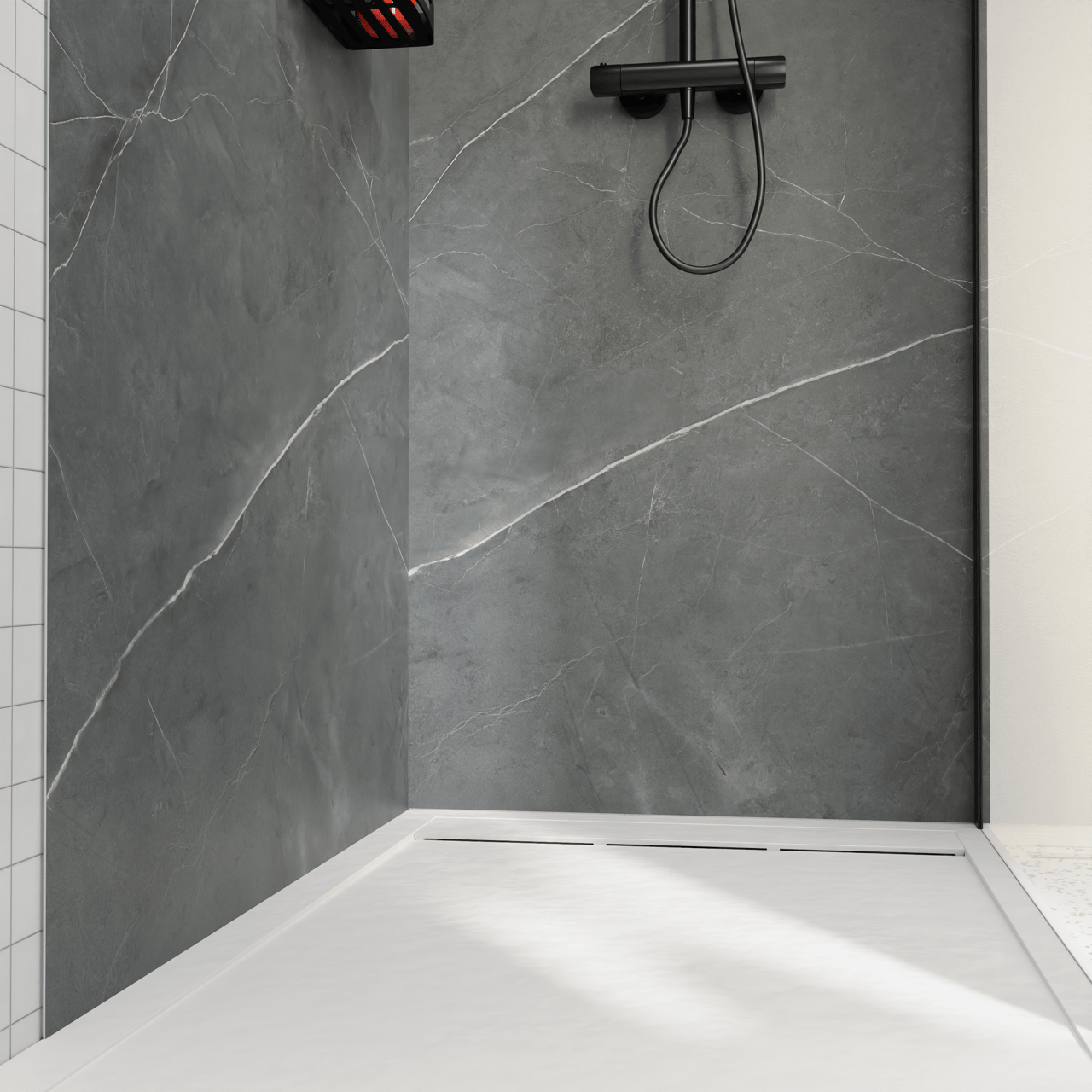 Luca Varess Groovy douchewandbekleding set 2 x 120x260 cm, SPC, Persian Grey Marble