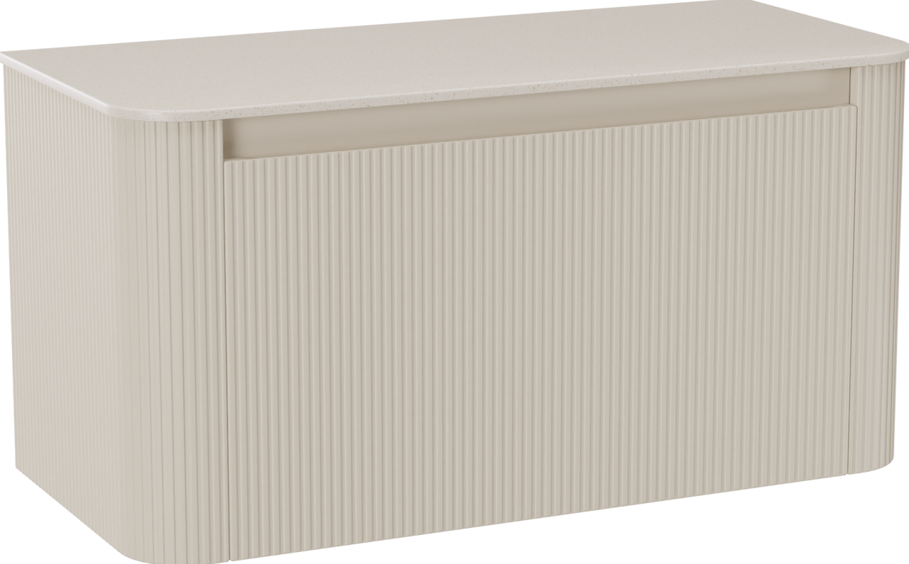 Storke Soft meuble salle de bains suspendu 100 x 46 cm Sand mat avec Tavola Soft tablette simple en Solid Surface beige granite, Nervure droite symétrique verticale