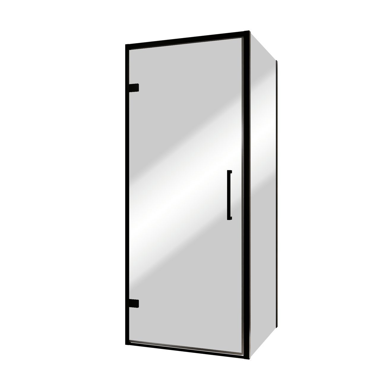 Balmani Senses Design douche en coin avec porte pivotante à gauche et paroi latérale fixe, 90 x 80 cm, Miroir Reflex, Profil noir, coating inclus, coating inclus