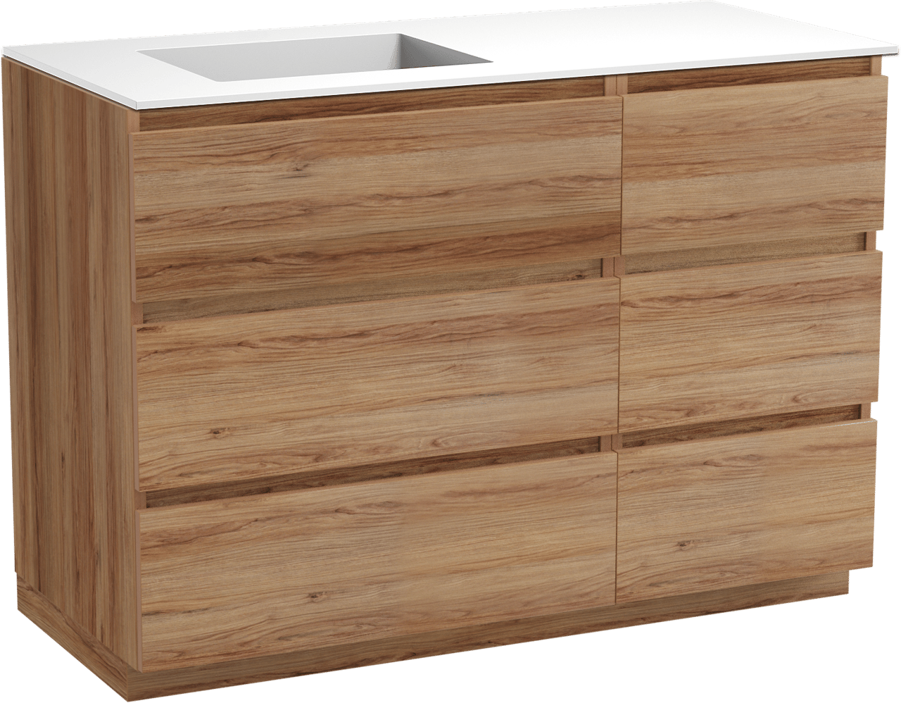 Balmani Lucida freistehendes Möbelstück Set: 120 x 55 cm, Teak, mit Tablo Stretto Waschtisch links, Solid Surface Weiß matt