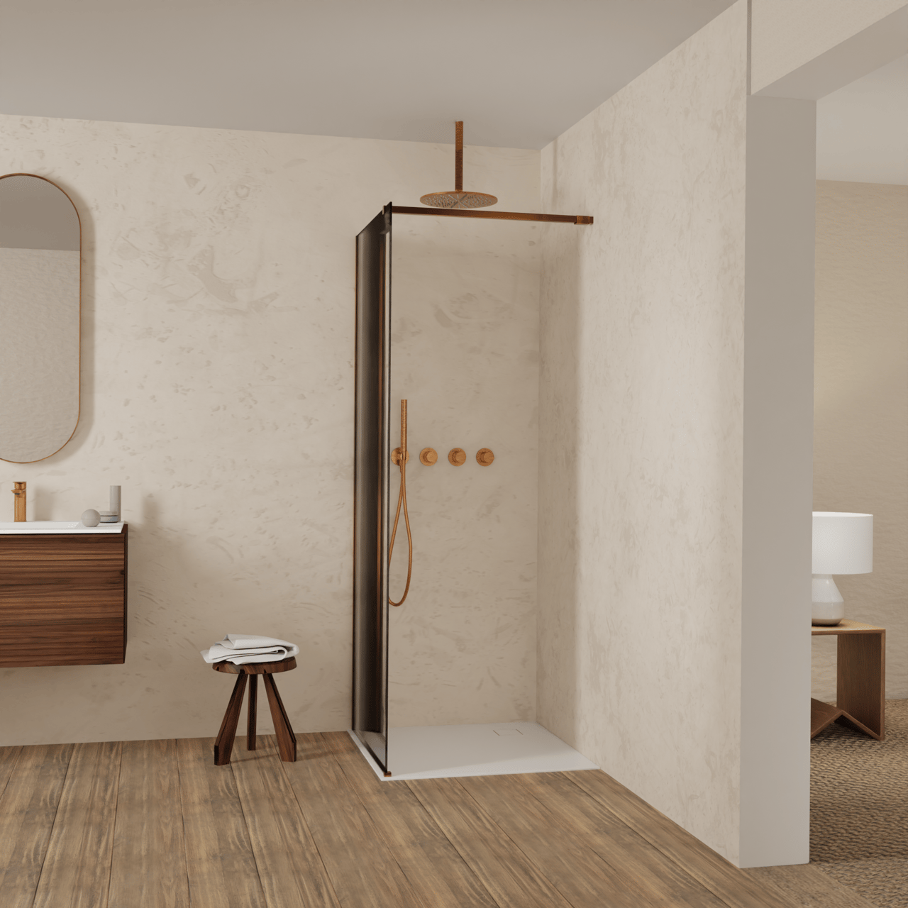 Balmani Modular douche à l'italienne: 80 x 200 cm, Ribs, avec coating, Profil Brushed Rosegold