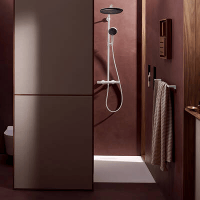 Hansgrohe Raindance Alive S Puro Showerpipe regendoucheset 300 1jet, Ecosmart met Ecostat element thermostaat Mat wit