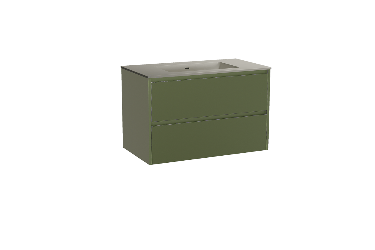 Storke Seda meuble salle de bains suspendu 95 x 52 cm vert olive avec Diva plan simple en top solid soie grise